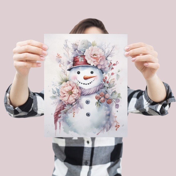 Watercolor Snowman Christmas Theme Wall Art Illustration Print Unframed - Picture 4 of 5